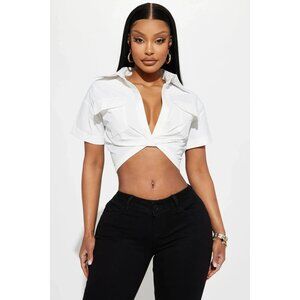 NWT Micas White Plunge V Collared Academia School Girl Cropped Top Women Size S